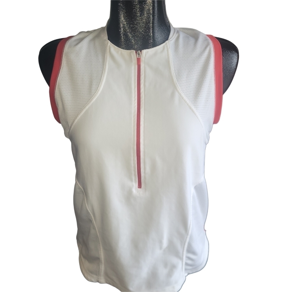 Nike White And Red Sleeveless Running Activewear Top Size L